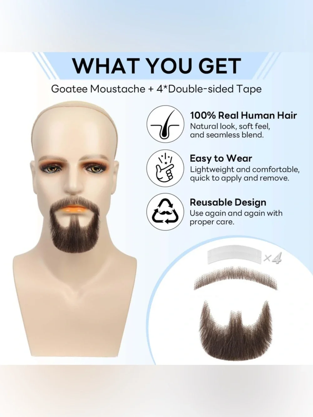 Men's Brown Stick-On Beard and Mustache Grooming Set